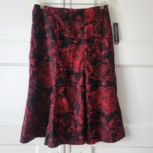 NWT Brooks New York Black Red Gothic Paisley Trumpet Skirt 6P